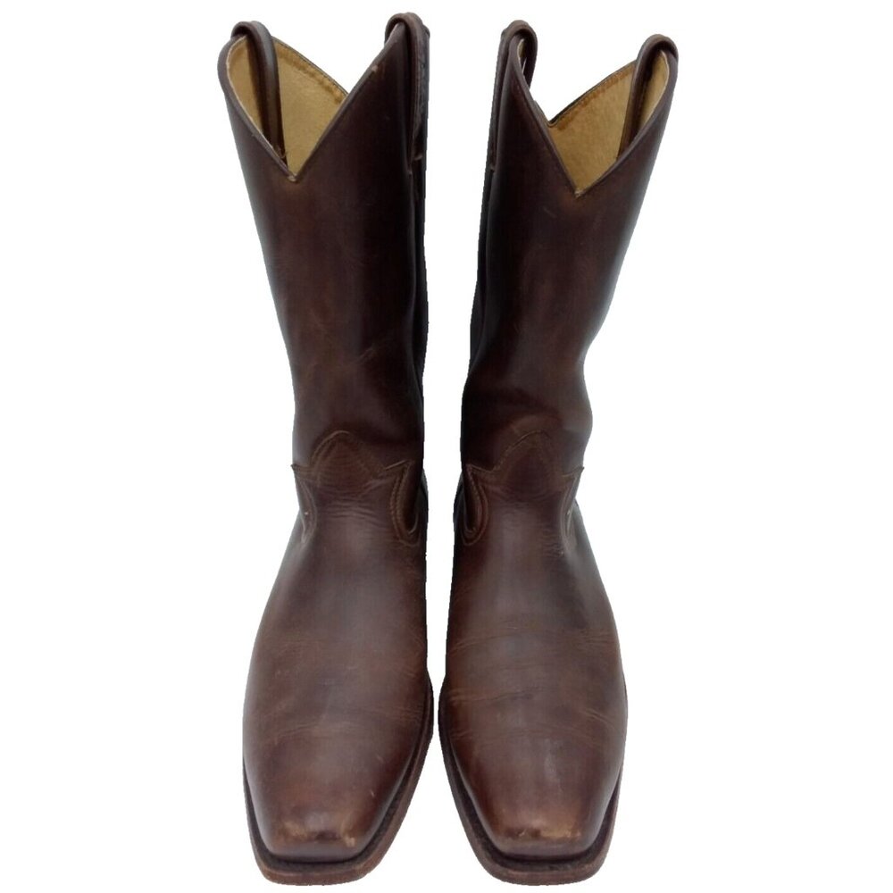 Sancho Men's Cowboy Boots Size 44 Brown Leather Snipped Toe Made in Spain 10 US - Picture 2 of 16